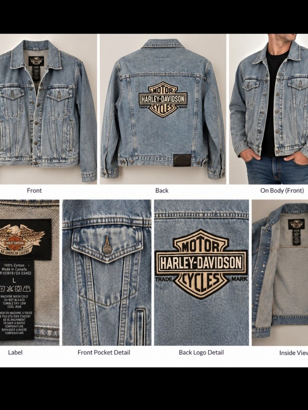 Harley-Davidson Light Blue Denim Jacket with Back Shield Patch